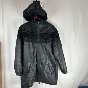 Vtg Global Identity G III Black Leather Jacket Coat Hood Embroidered Paisley Med